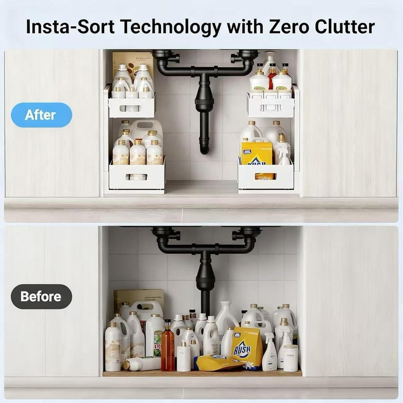 UINOFLE Under Sink Organizer, Adjustable Height 2 Tier Under Sink Organizers and Storage Multi-Purpose Under Sink Storage for Bathroom Kitchen - Image 4